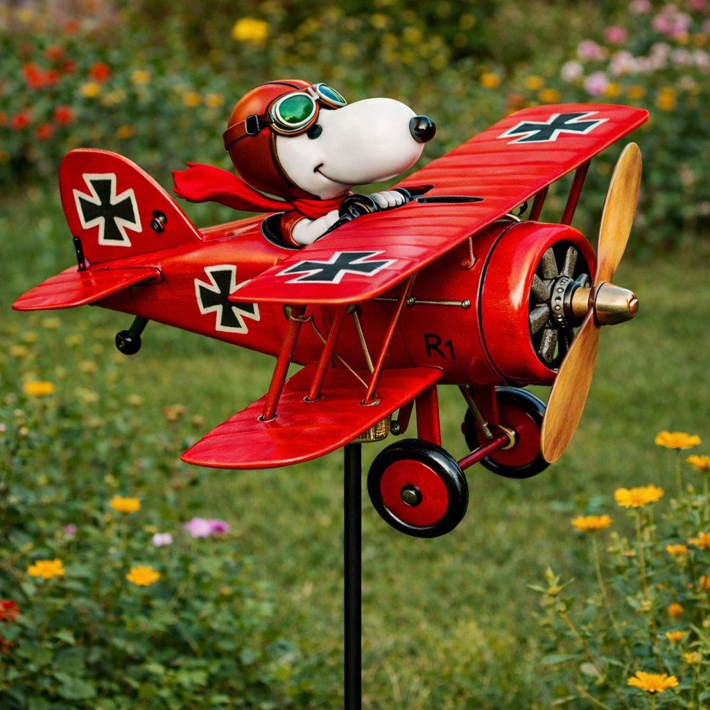 Zahradní větrník letadlo - venkovní dekorace Snoopy